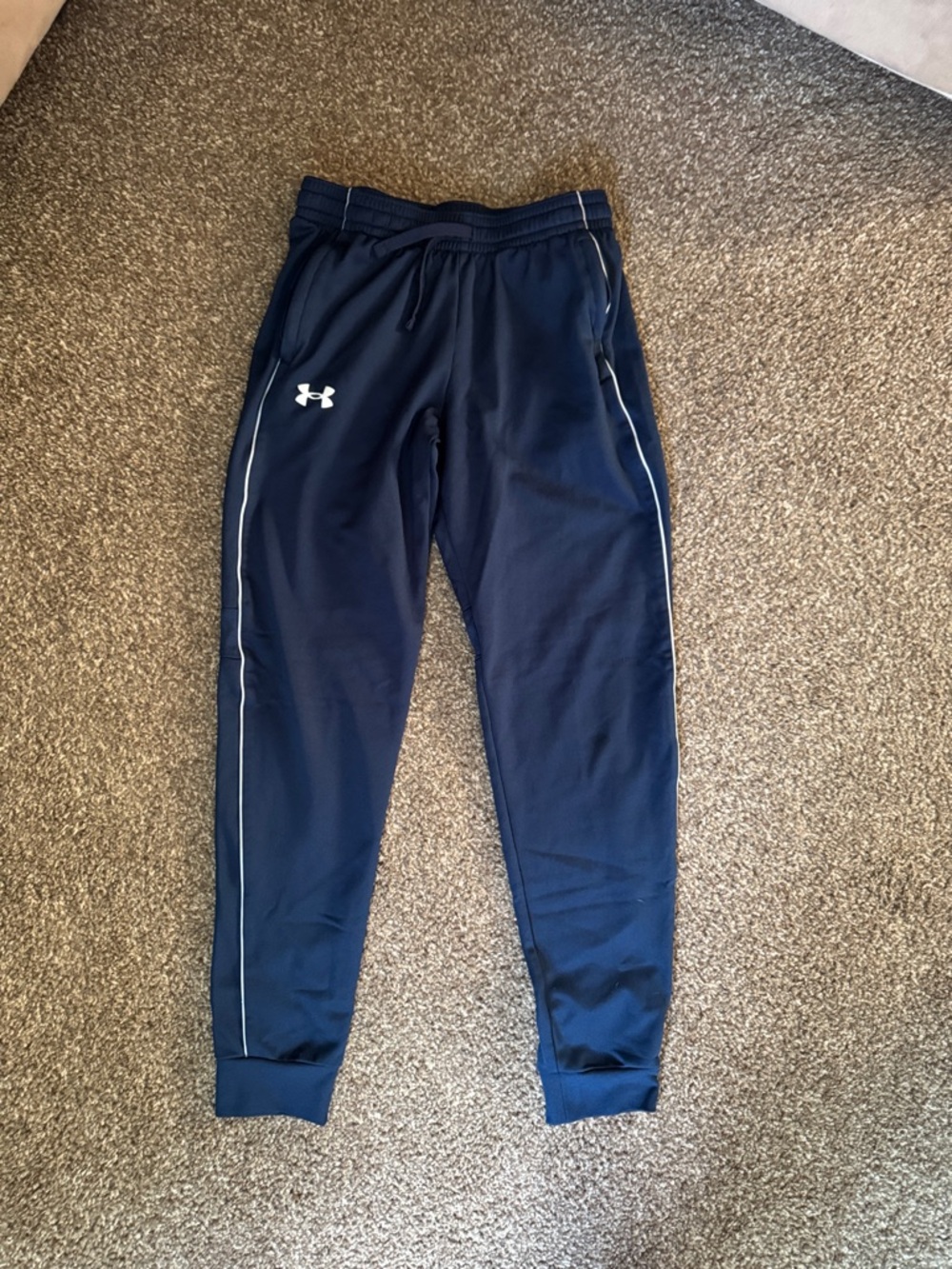 Under Armour Navy Jogger Sweatpants with White Piping